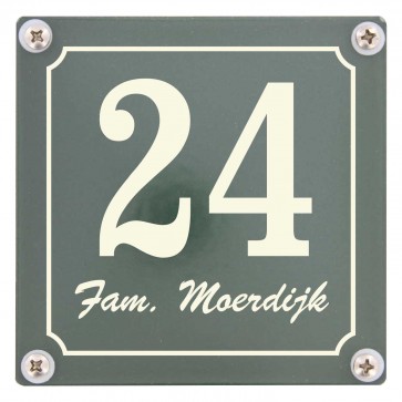 Emaille naambord 10 x 10 cm gebold groen