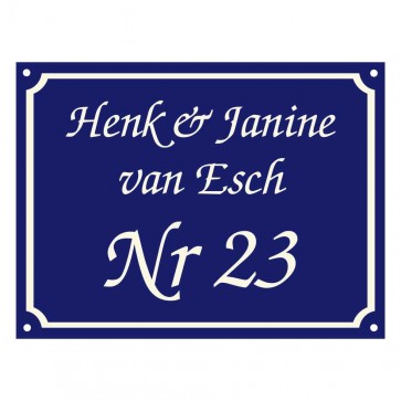 Emaille naambord 20 x 15 cm gebold blauw