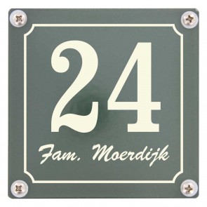 Emaille naambord 10 x 10 cm gebold groen