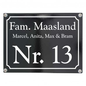 Emaille naambord 20 x 15 cm gebold zwart
