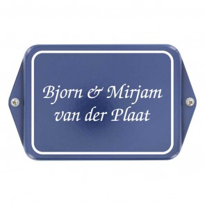 Emaille naamplaat 20 x 12 cm blaauw-ivoor met oor