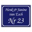 Emaille naambord 20 x 15 cm gebold blauw