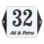 Emaille naambord 15 x 12 cm wit-zwart met oor